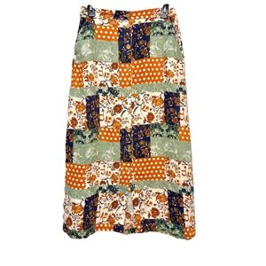 Nicole Miller Cottagecore Patchwork Linen Skirt Womens Size Small Eclectic Boho